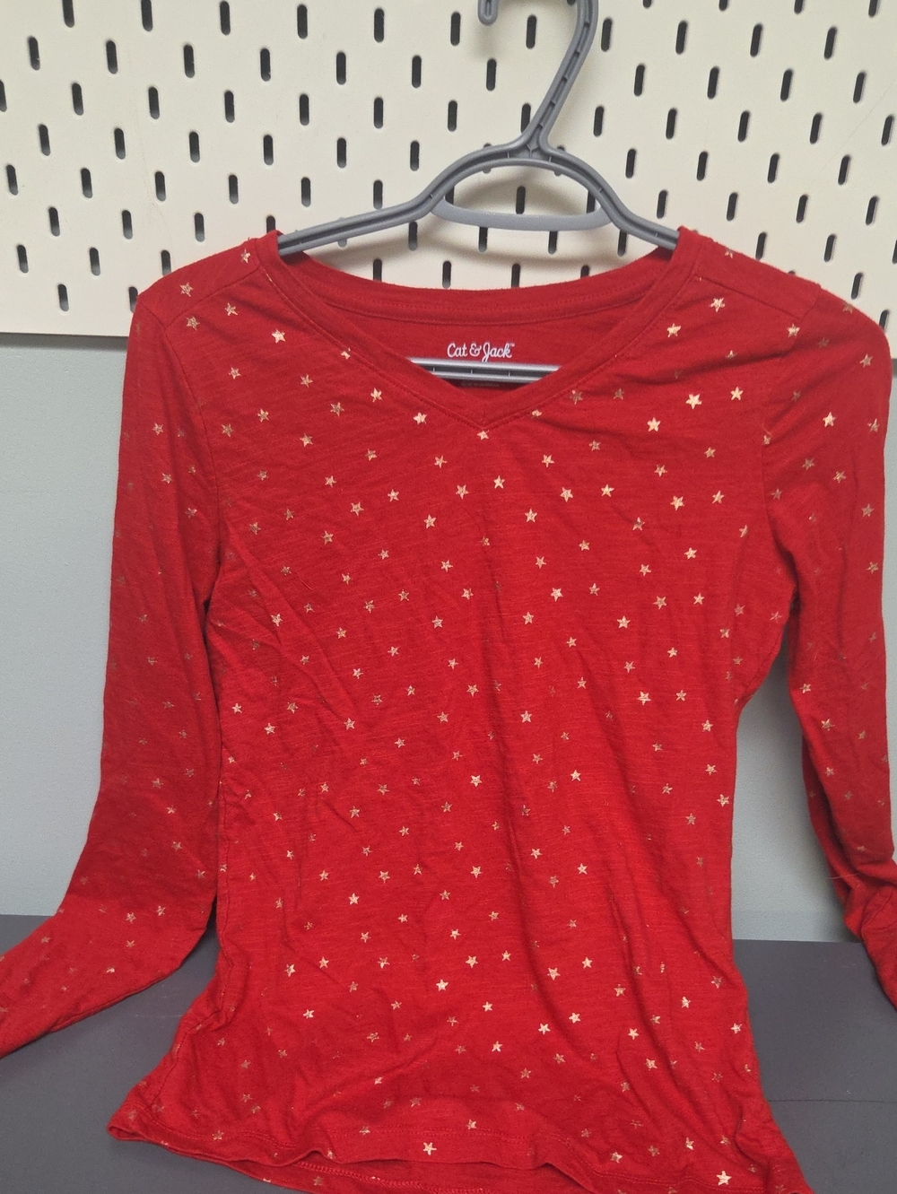 Cat & Jack Red Long Sleeve Top with Gold Star Print